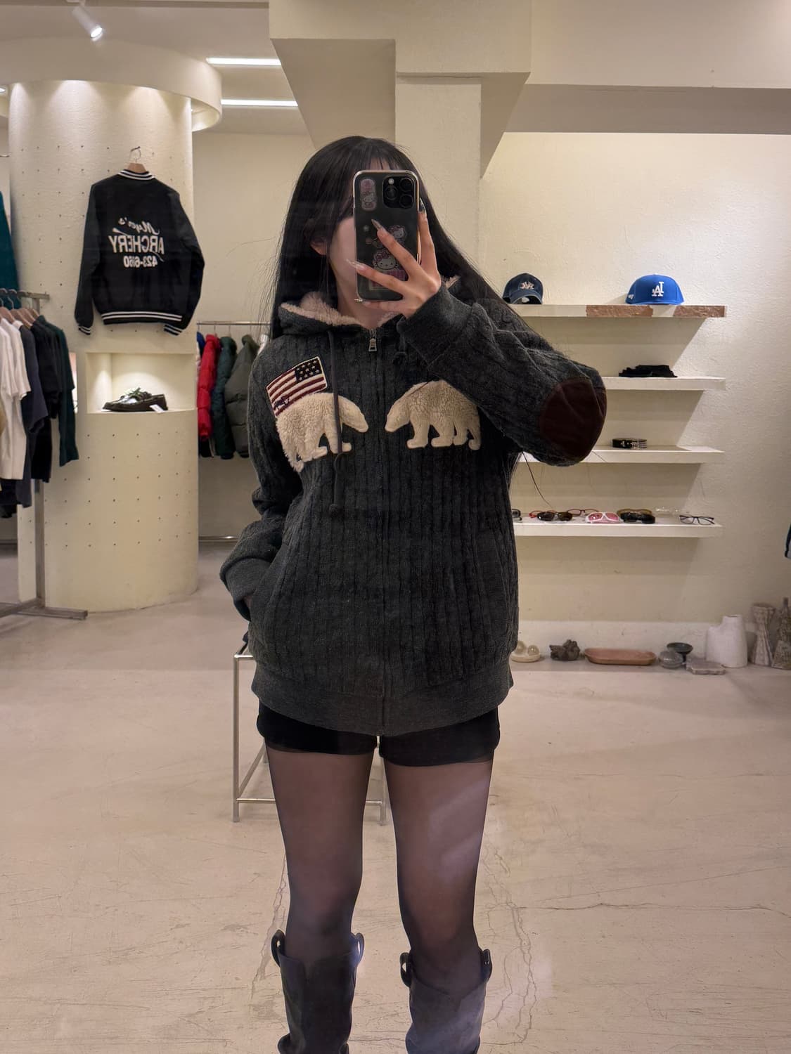 지프 곰 패치 양털 후드집업 U891 상품이미지1