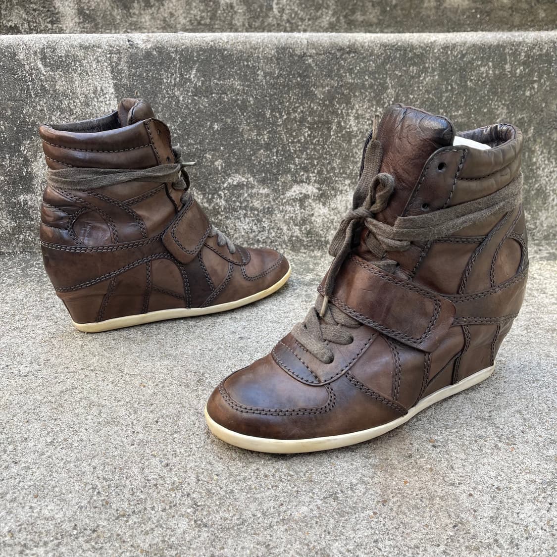 [38] ASH 닥크 브라운 레더 웨지힐 스니커즈 (245) 상품이미지4