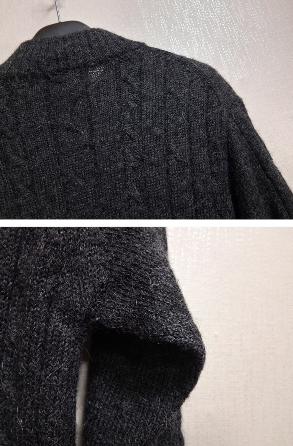 일본수입빈티지 una tina alpaca 진회색 꽈배기 알파카니트 하프 상품이미지6