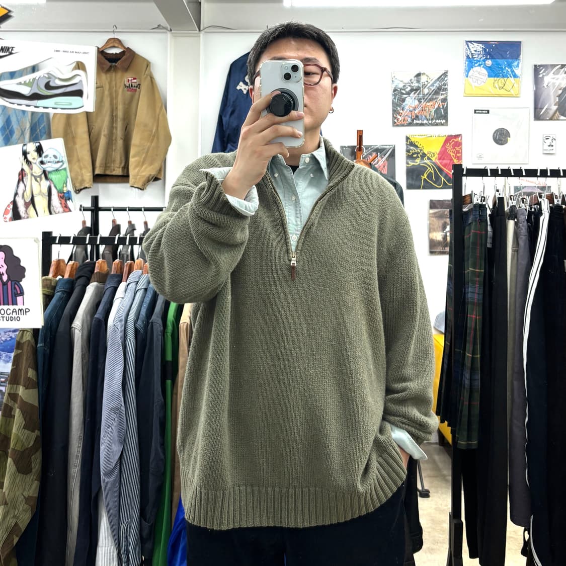 90's 폴로 쿼터 집 코튼 스웨터 상품이미지1