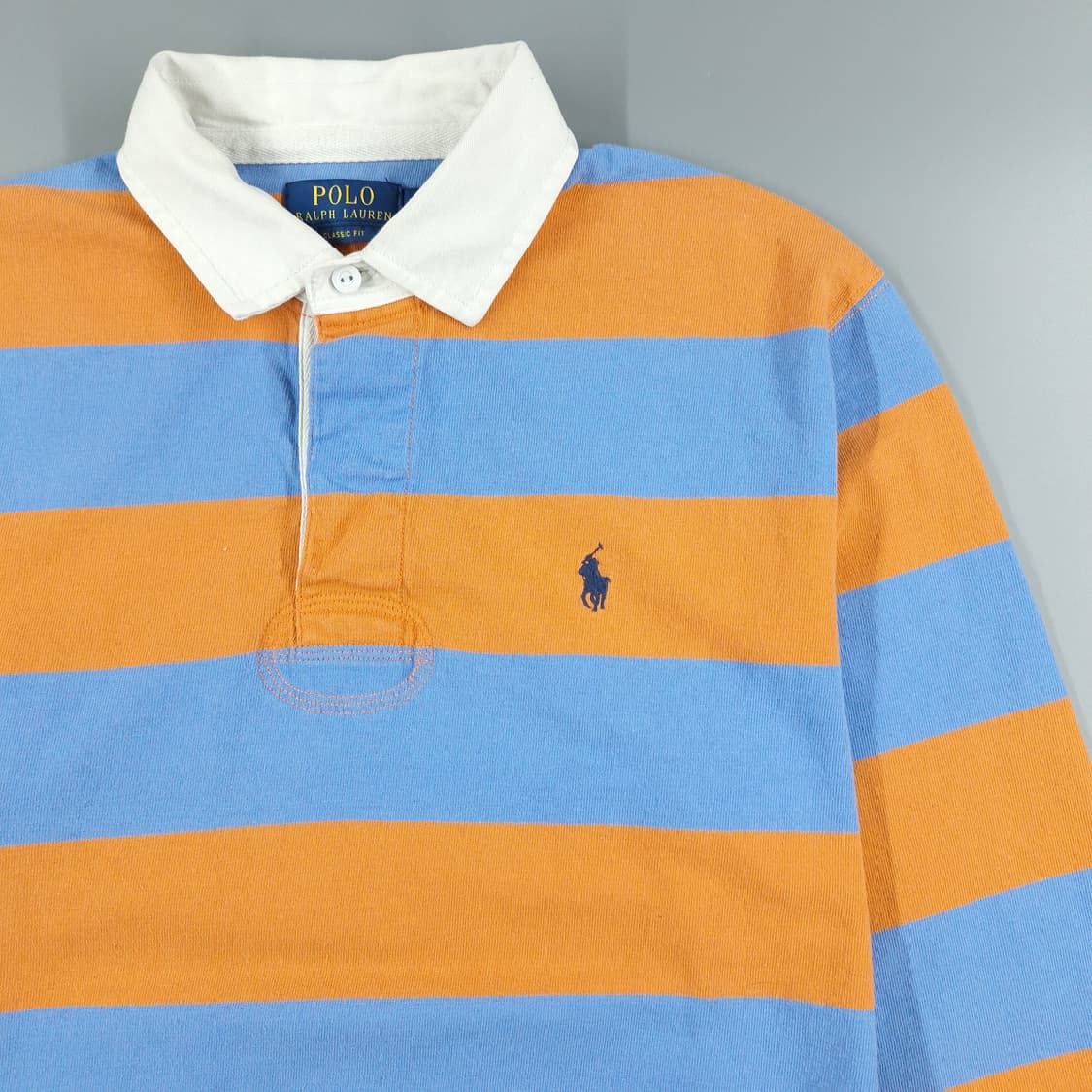 폴로랄프로렌 오렌지 스카이블루 네이비포니 클래식핏 카라넥 긴팔 티셔츠 상품이미지4