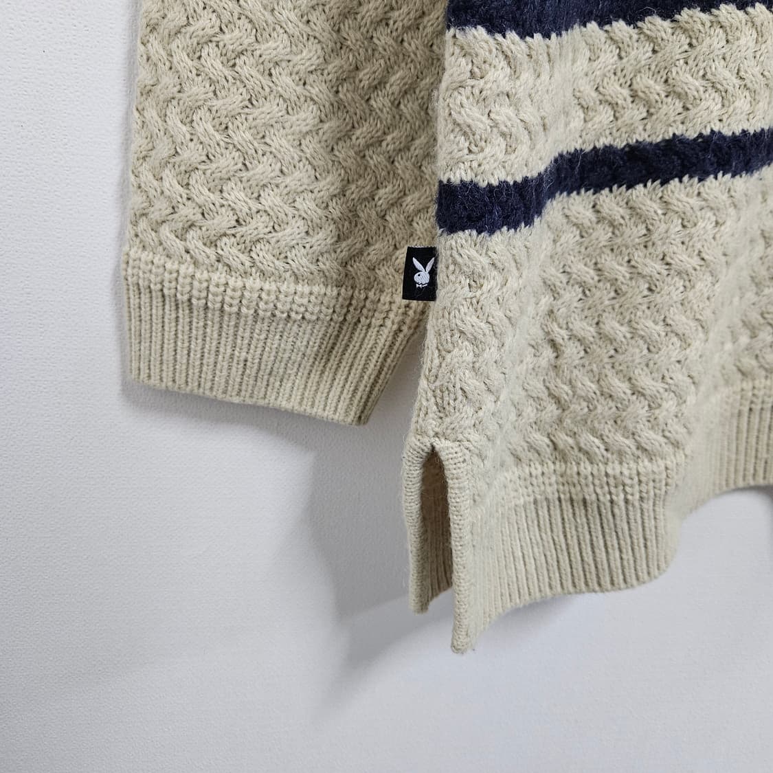 JPN 일본빈티지 아이보리 네이비 스트라이프 니트 L 상품이미지4