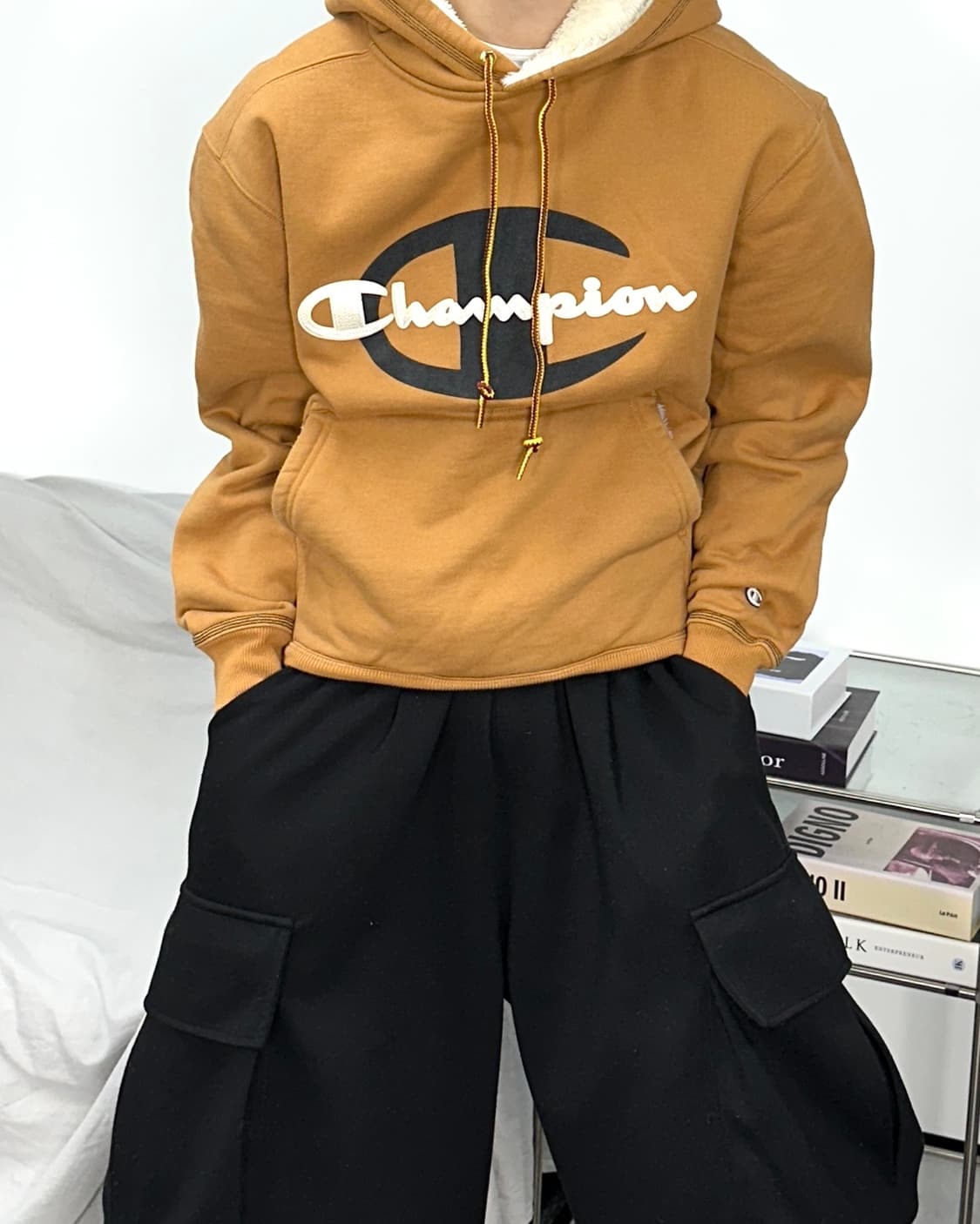 챔피온 x 팀버랜드 빅로고 쉐르파 된장 후드티 S 상품이미지1