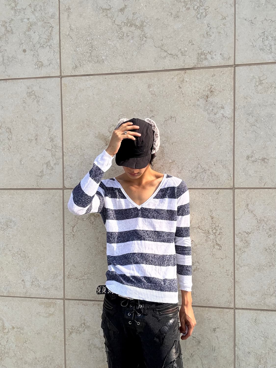 “Vintage”V-Neck Stripe Sleeve 상품이미지1