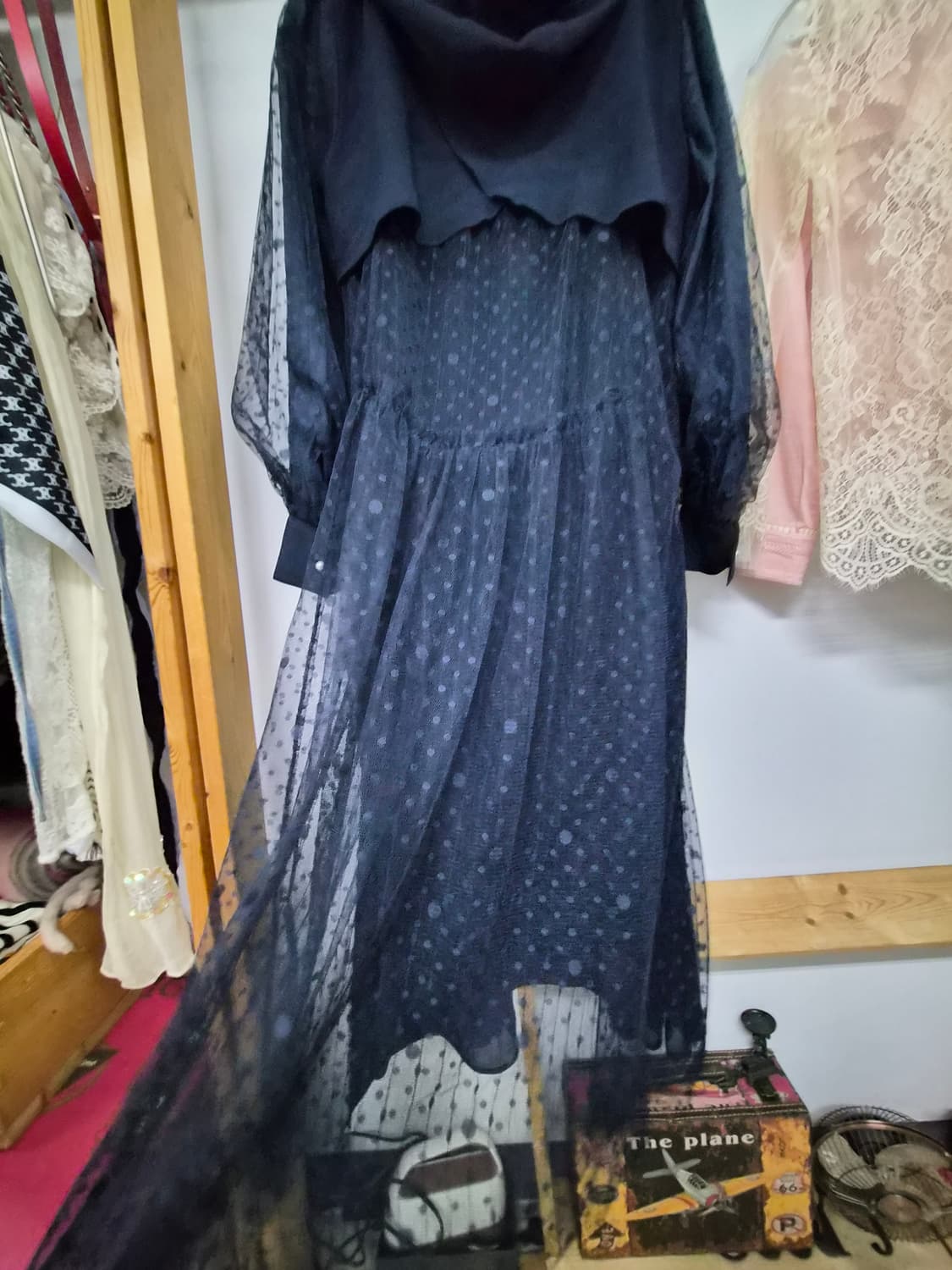 오즈세컨 도트망사 레이어드 후드쉬폰원피스 상품이미지10