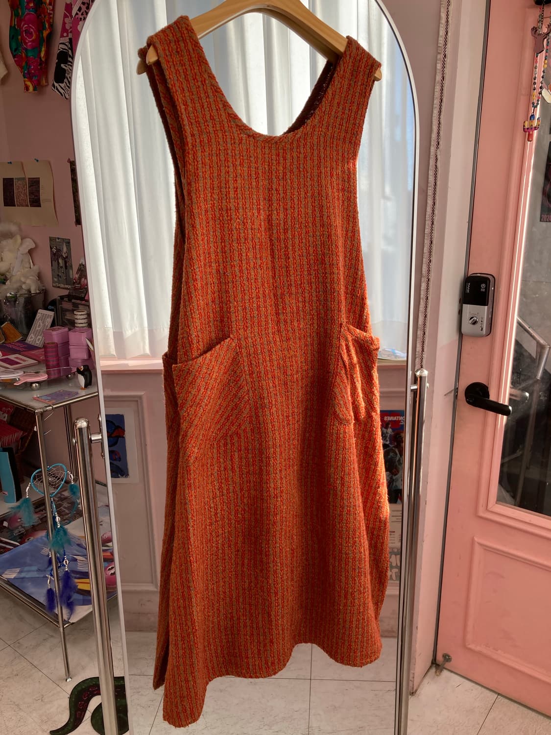 빈티지 오렌지 포켓 나시 니트 원피스 상품이미지1