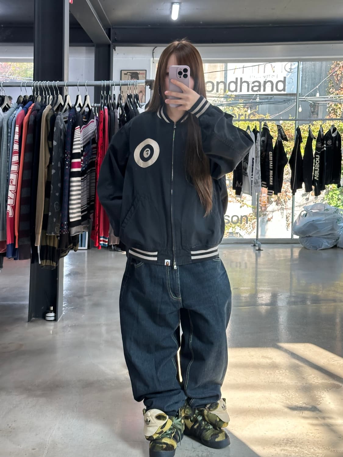 베이프 써클사루 백풀로고 투웨이바시티자켓 상품이미지5