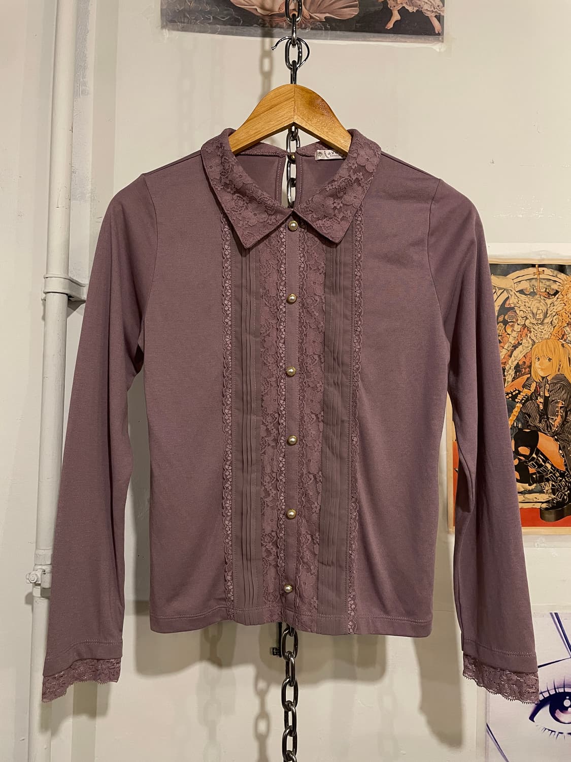 axes femme 엑시즈팜 레이스 카라 잿빛 핑크 롱슬리브 상품이미지1