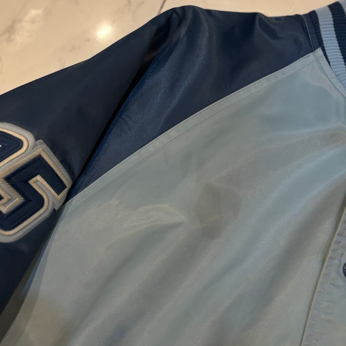 후부 백로고 올드스쿨 바시티 자켓 배색 야구잠바 하늘색 상품이미지4