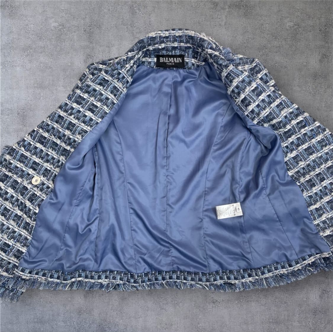 발망 Balmain 블루 트위드 실버버튼 더블 브레스티드 자켓 40 상품이미지2
