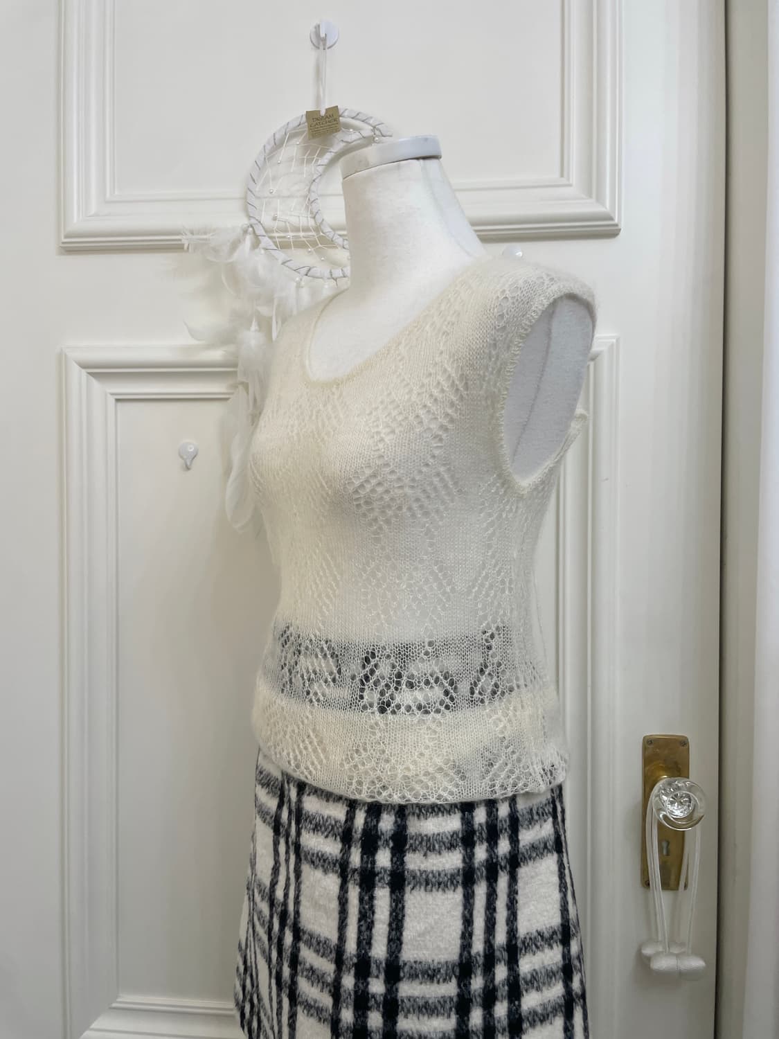 cream ruffle cardigan&crochet lace-up sl 상품이미지9