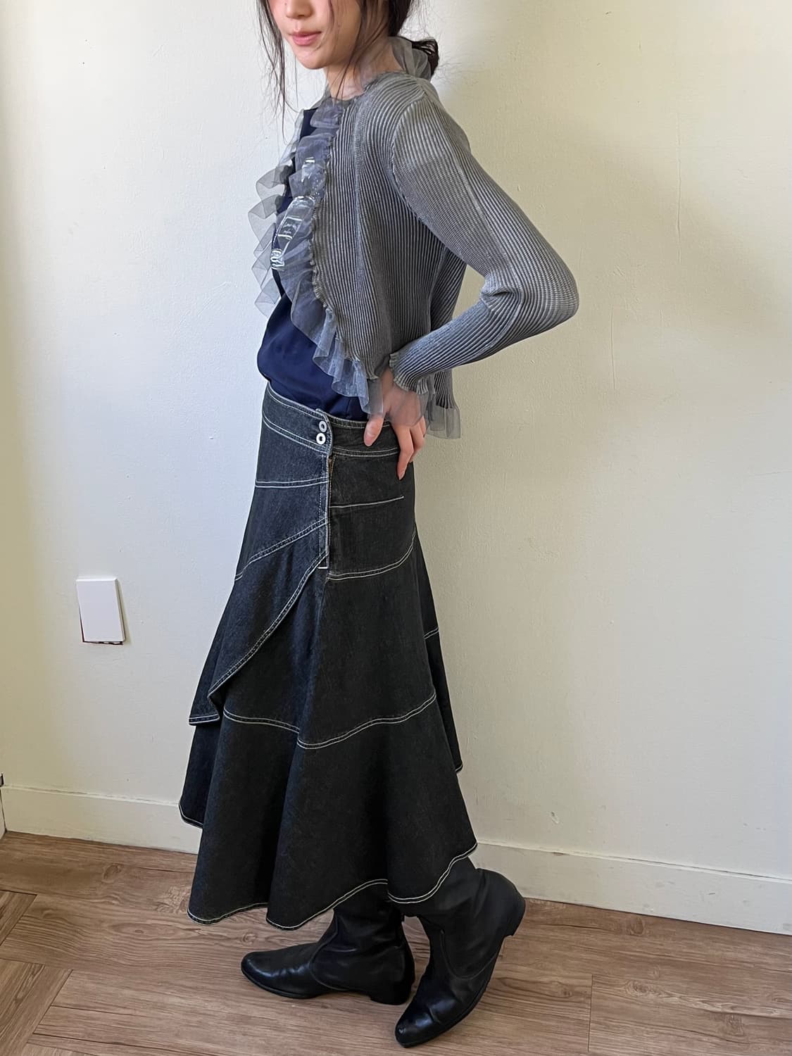 TWO:C 스티치 데님 스커트 상품이미지6