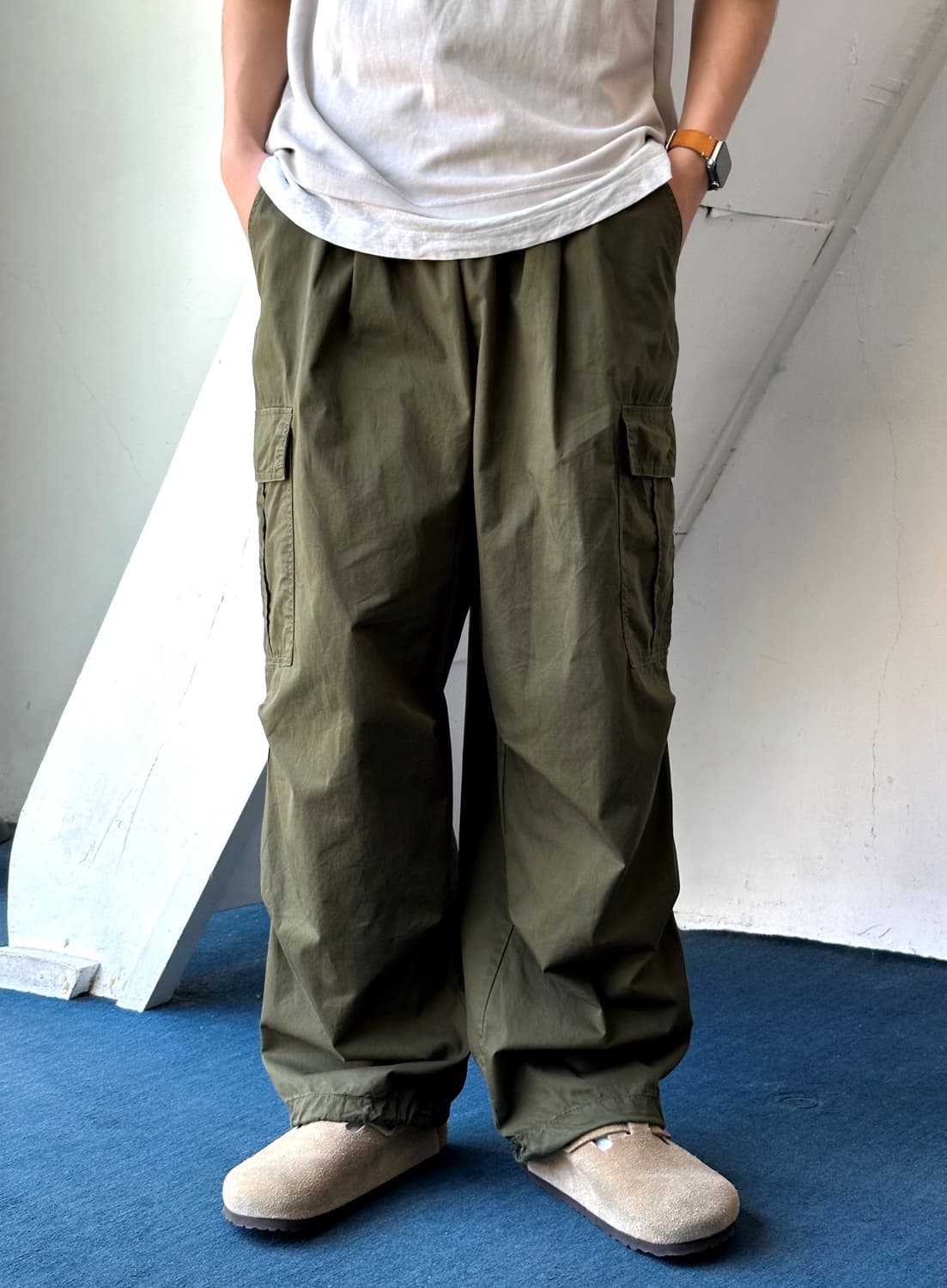 Military design cotton wide cargo pants 상품이미지7