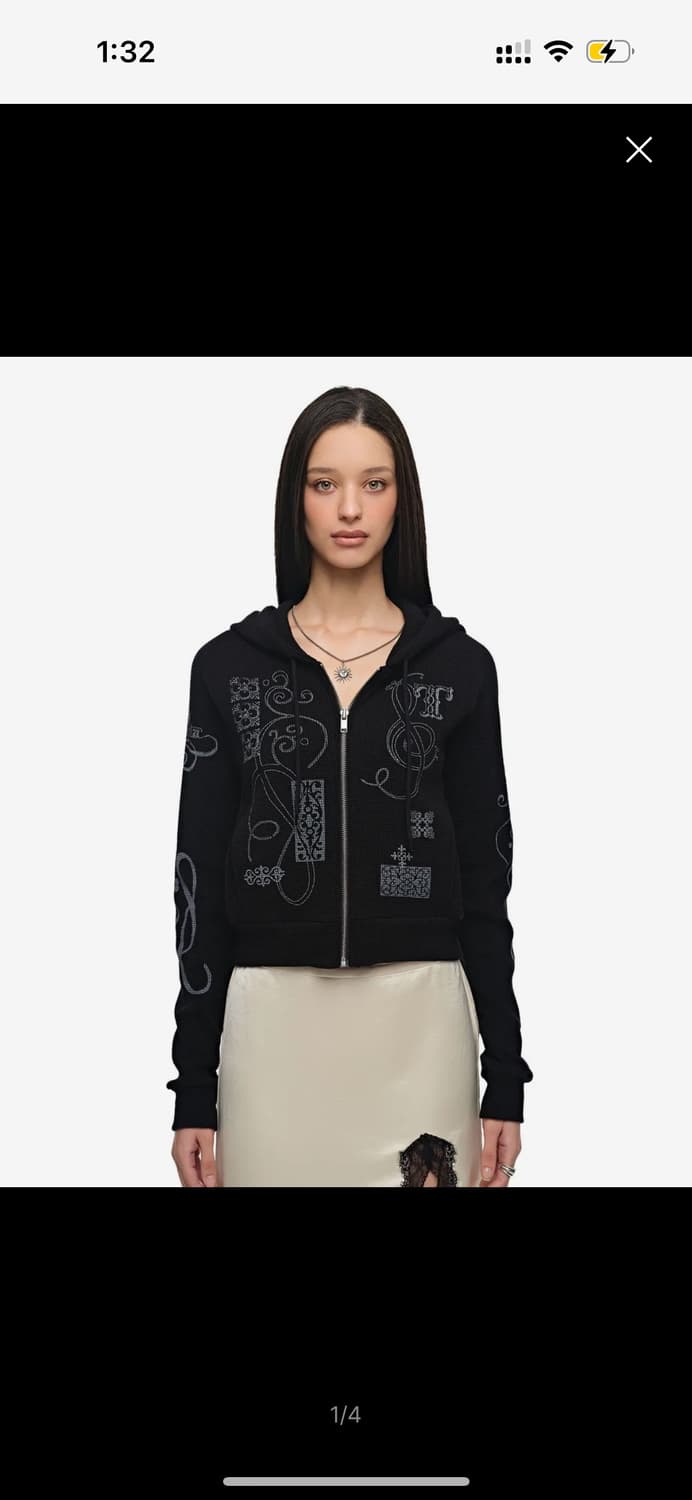 택o 투머치택스 포크 패턴 크롭 와플 집업 후디 블랙 상품이미지1