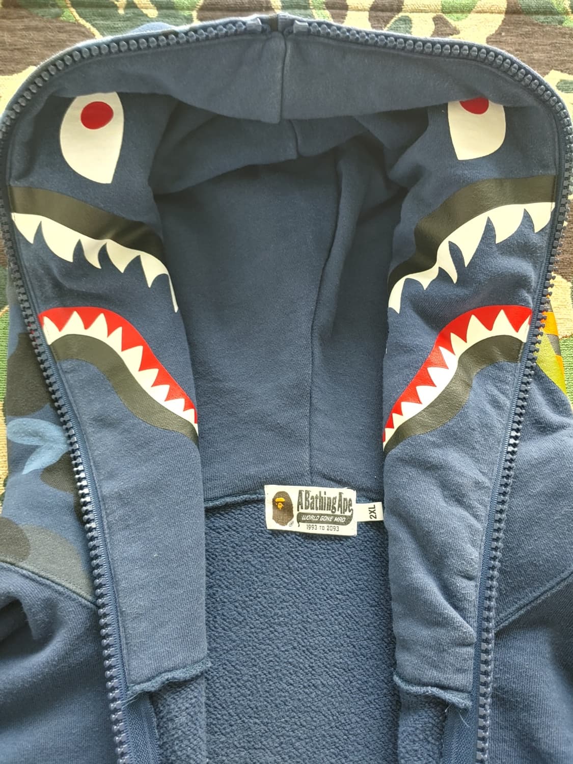 [2XL] 베이프 자이언트 블루카모 루즈핏 샤크 후드 집업 상품이미지4