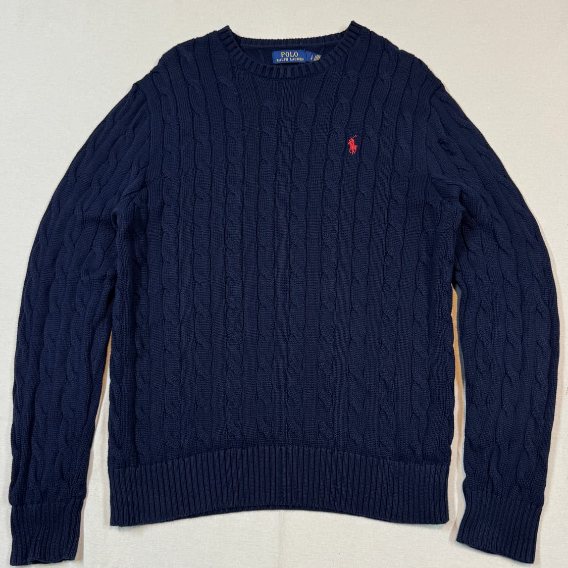 L) 폴로 랄프로렌 케이블 꽈배기 라운드넥 니트 네이비 상품이미지2