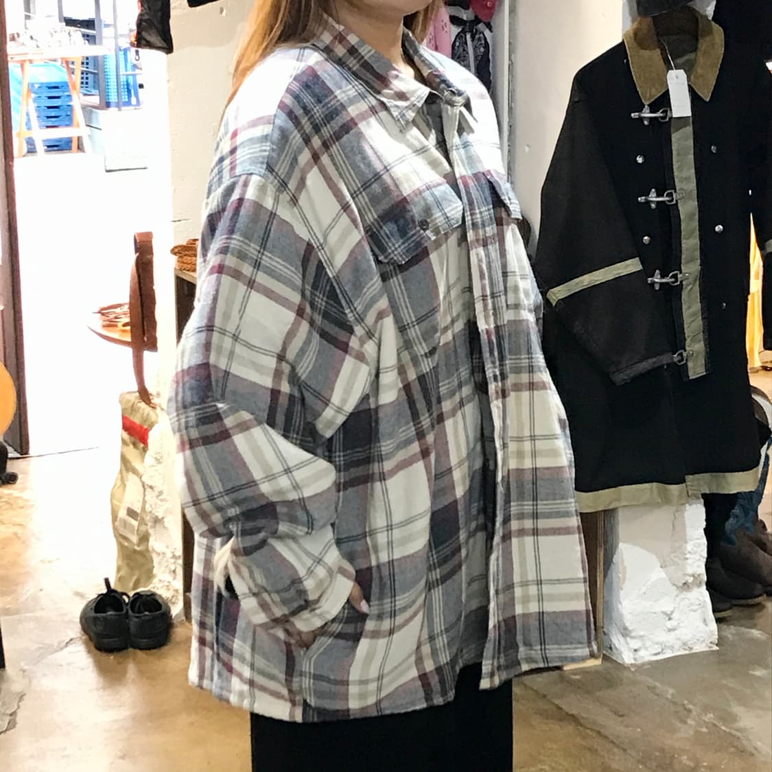 랭글러 아이버리 플란넬 체크 양털 셰르파 자켓 남성 120 빅사이즈 상품이미지7