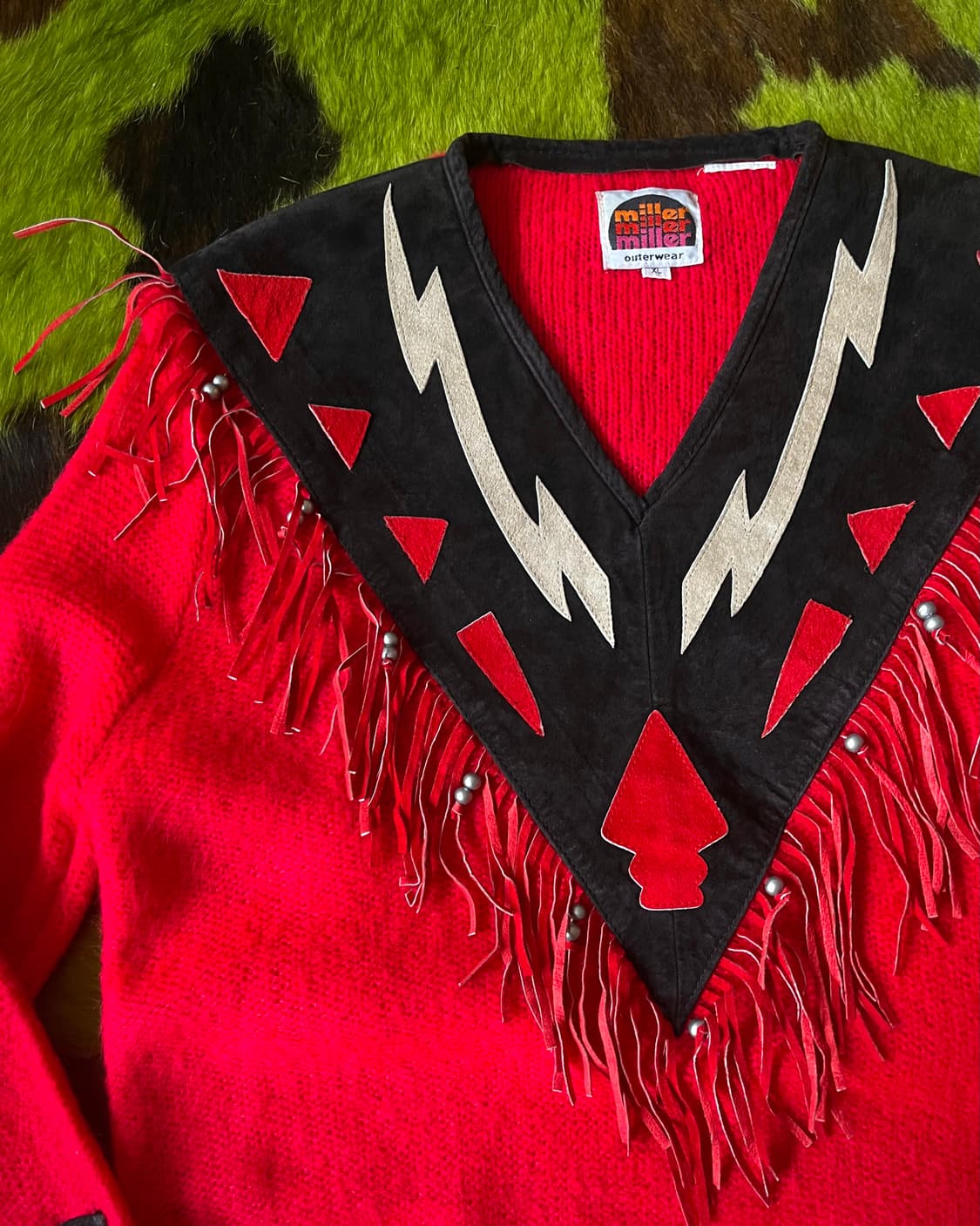 1980s Miller Fringe Leather Knit Top 상품이미지4