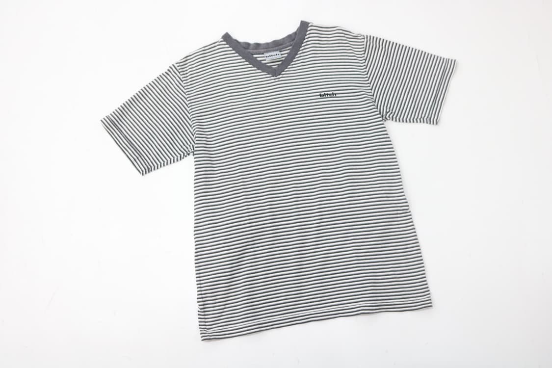 비치 스케이트보드 빈티지 스트라이프 브이넥 반팔 티셔츠 (L) 상품이미지2