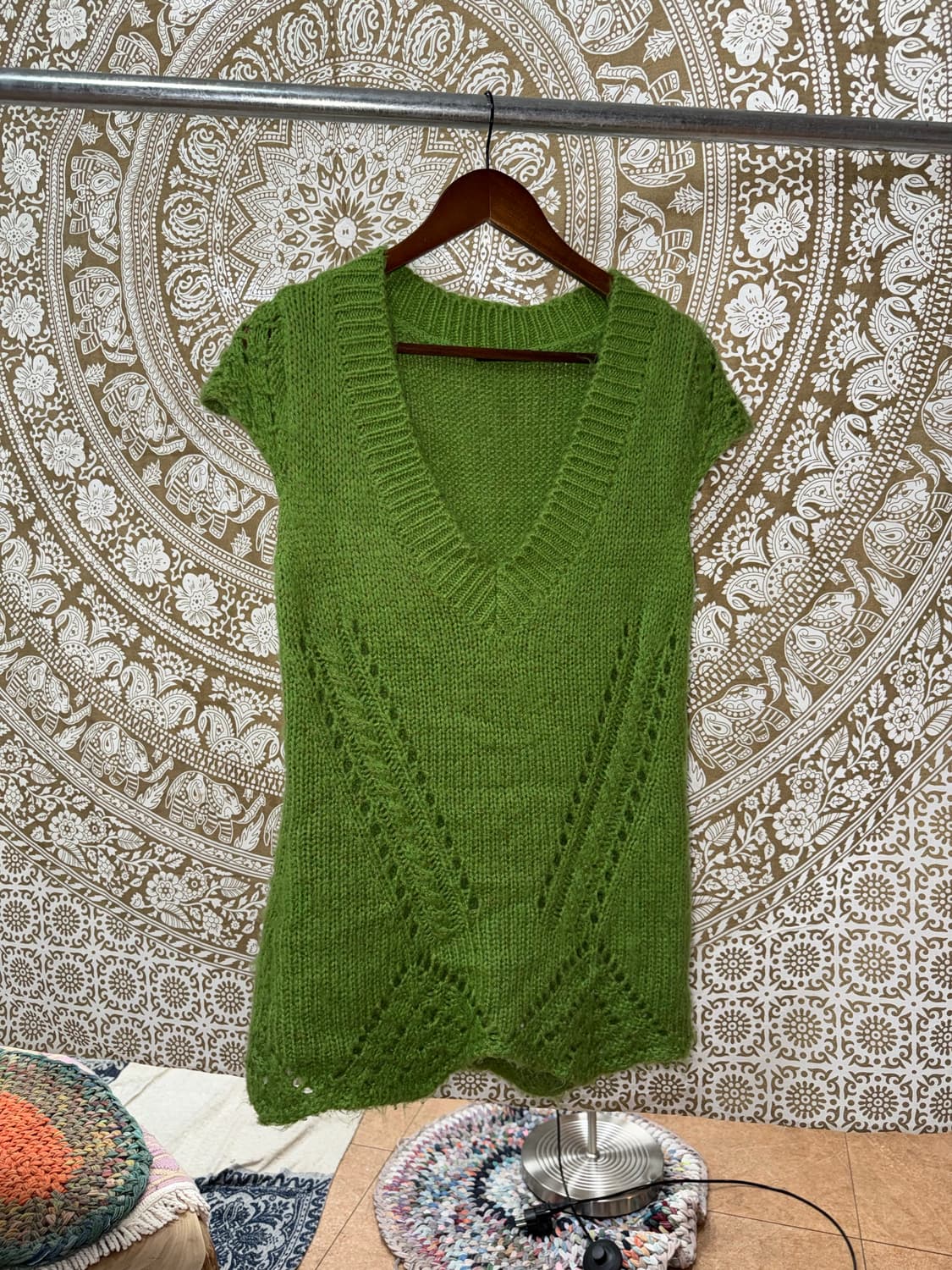 AU 빈티지 여성 브이넥 반팔 니트  상품이미지3