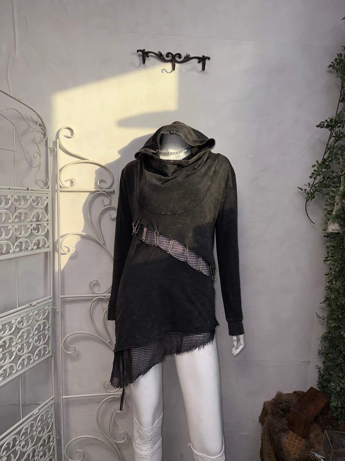 Washing black grunge net high neck hood 상품이미지4