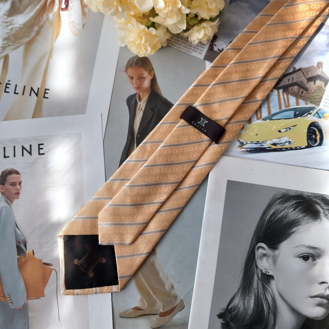 셀린느 실크 골드 스트라이프 넥타이 9.1cm A등급 A19179
 상품이미지4