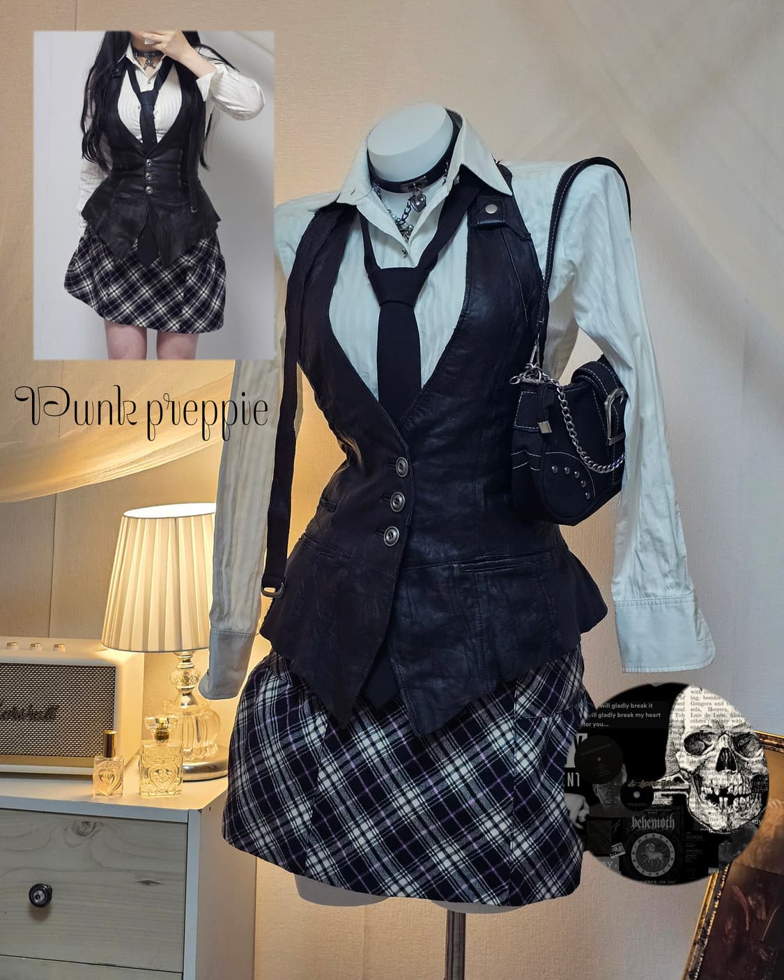 Punk preppie look style set 상품이미지1