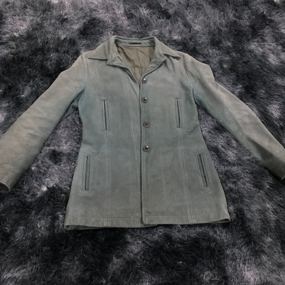 투티/0232 일본 빈티지 아바하우스 드비넷 가죽 자켓 그린 민트 상품이미지3