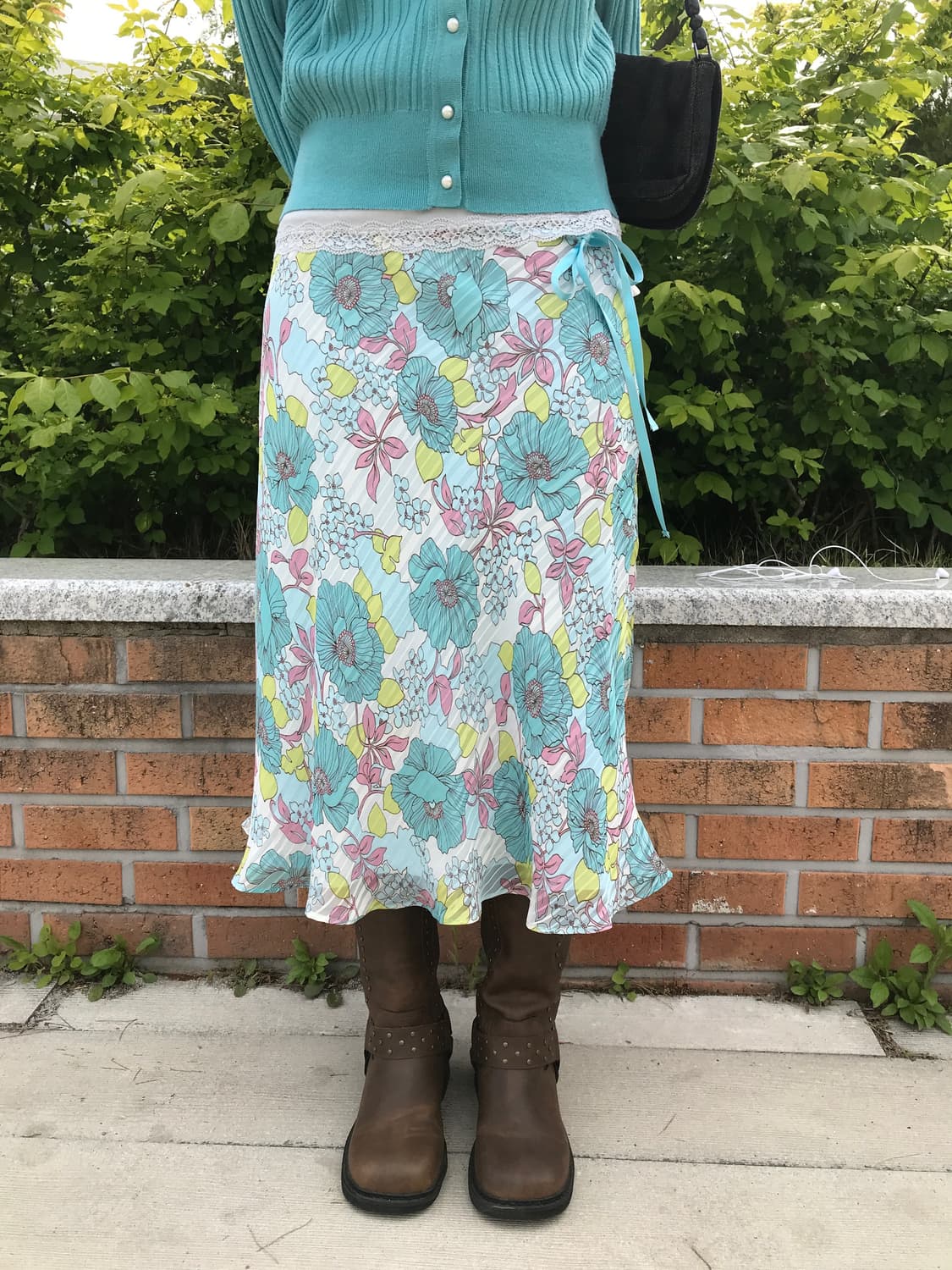 Jpn Pastel Aqua Floral Midi Skirt 상품이미지1