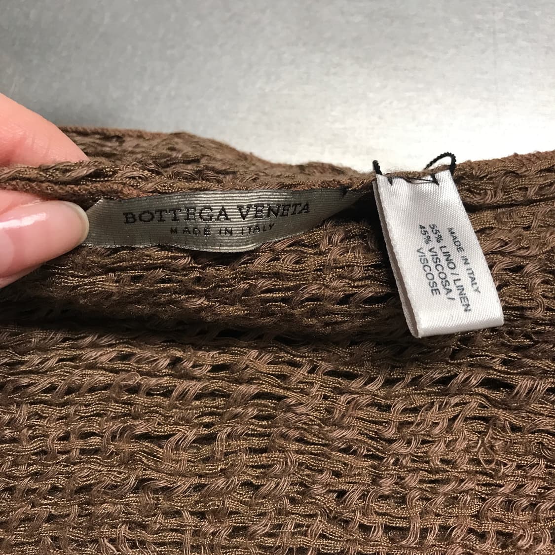보테가베네타 린넨 혼방 머플러 브라운 상품이미지4