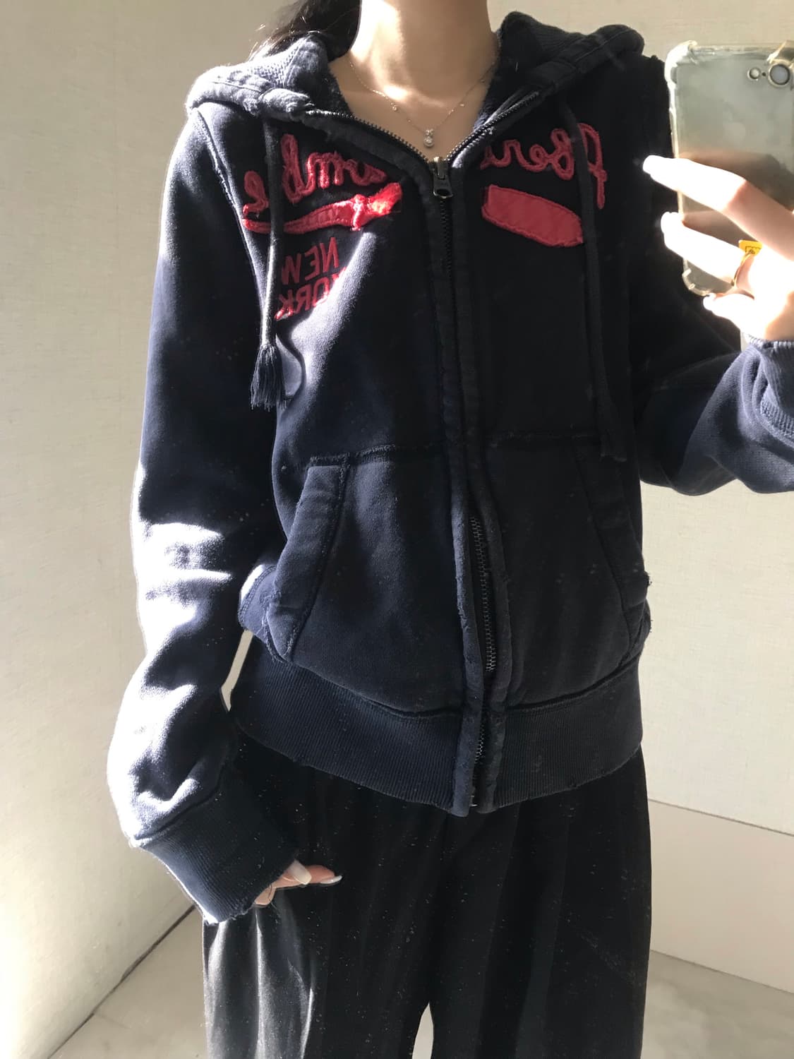 아베크롬비 딥네이비 레드 후드집업 상품이미지1