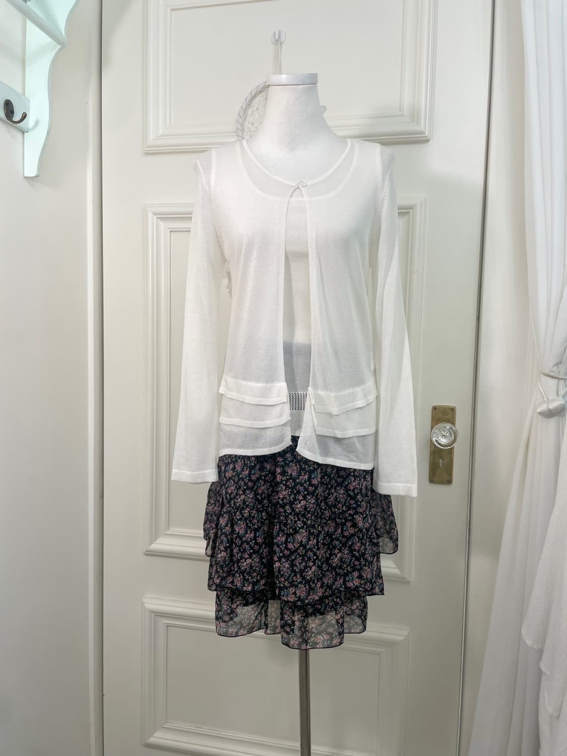 black flower ruffle banding midi skirt 상품이미지6