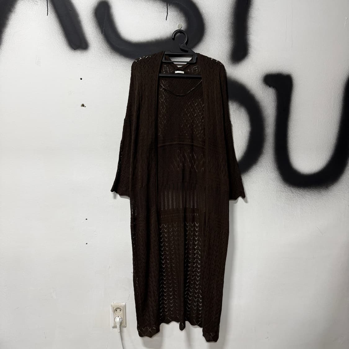 VTG 빈티지 브라운 크로쉐 펀칭 롱 가디건 상품이미지1