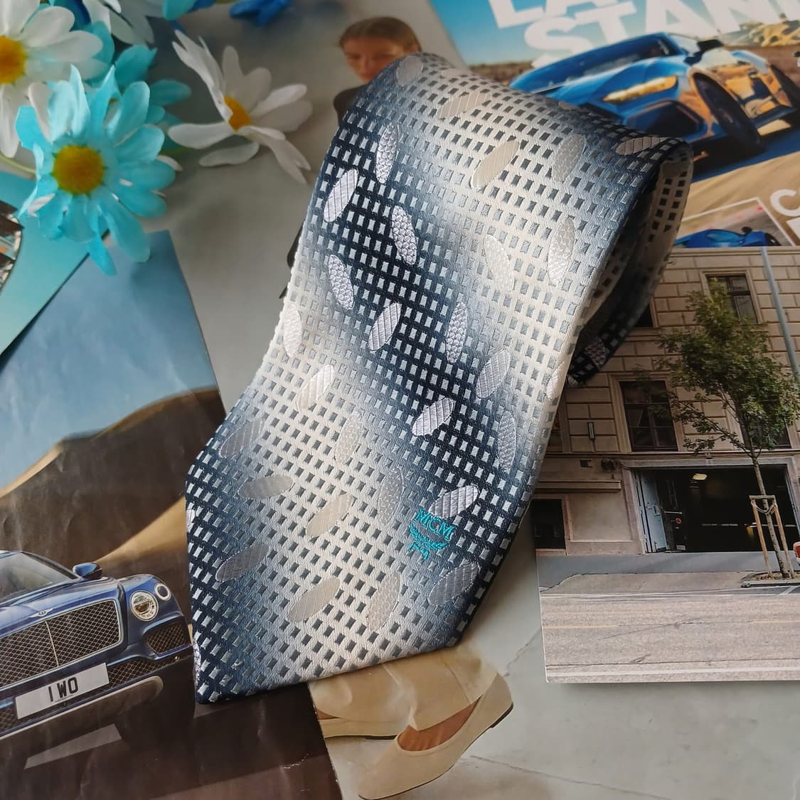 MCM 실크 네이비 패턴 넥타이 9.1cm A+등급 A19265 상품이미지4