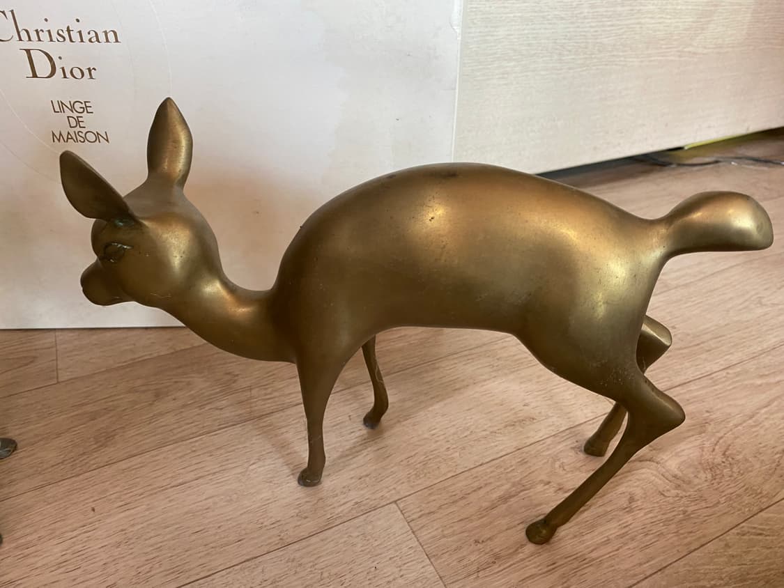 황동 브론즈 사슴 부부 장식품 골동품 상품이미지2