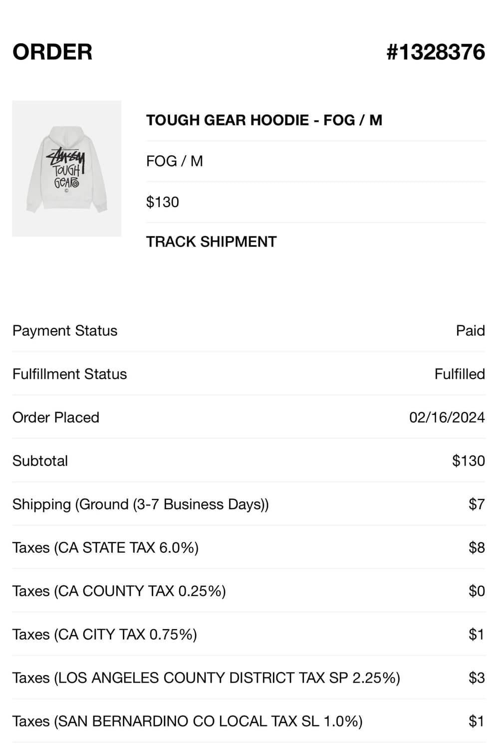 [M]스투시 터프기어 후드티 포그 색상 상품이미지5