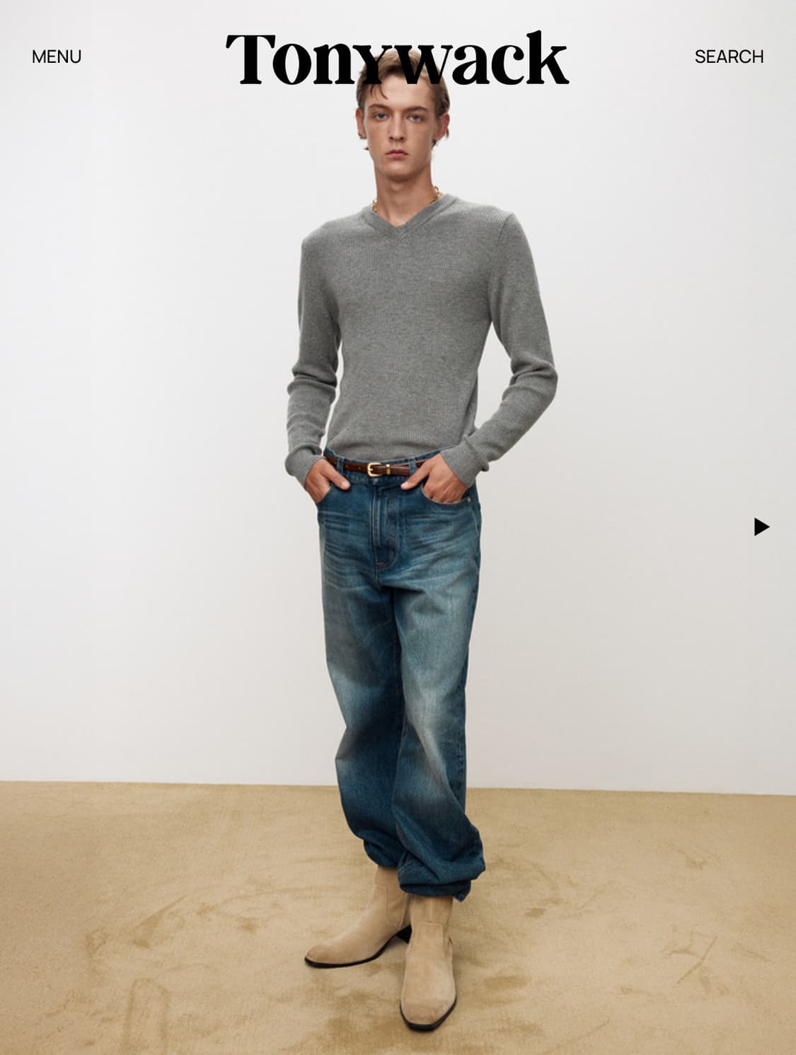 미시착새상품 토니웩 수퍼 파인 울 리브드 브이넥 스웨터 니트 그레이 L 상품이미지1