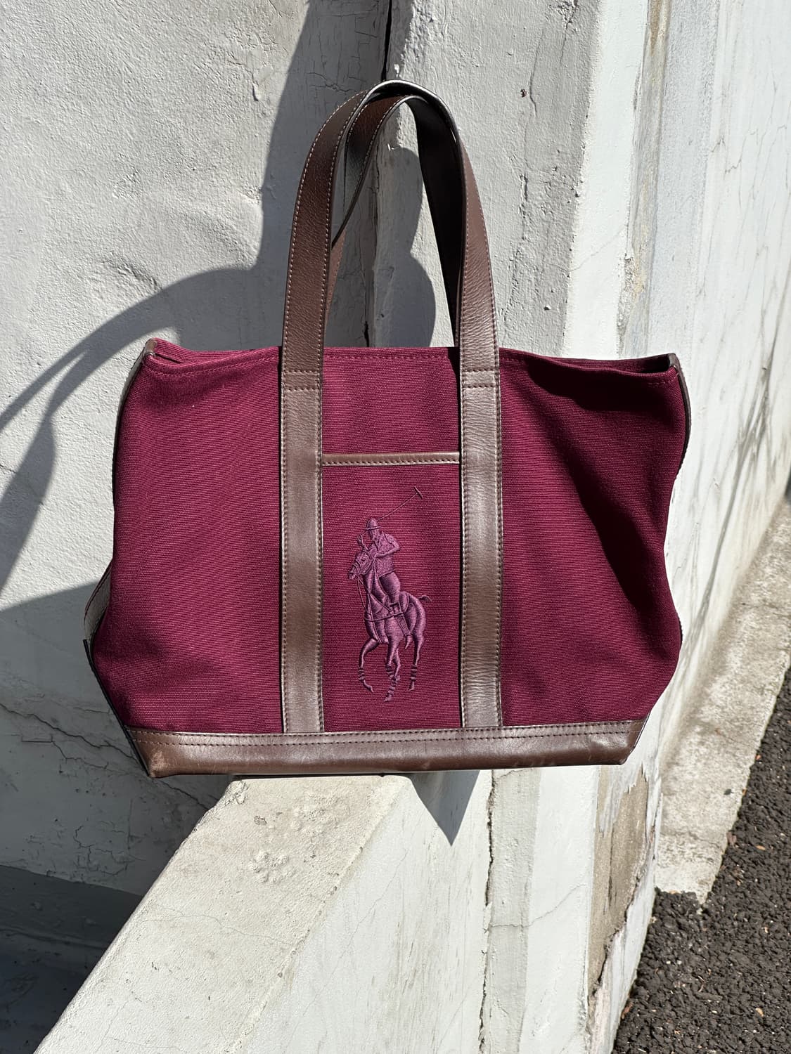 폴로 랄프로렌 빅포니 버건디 캔버스 레더 토트백 클래식 상품이미지1