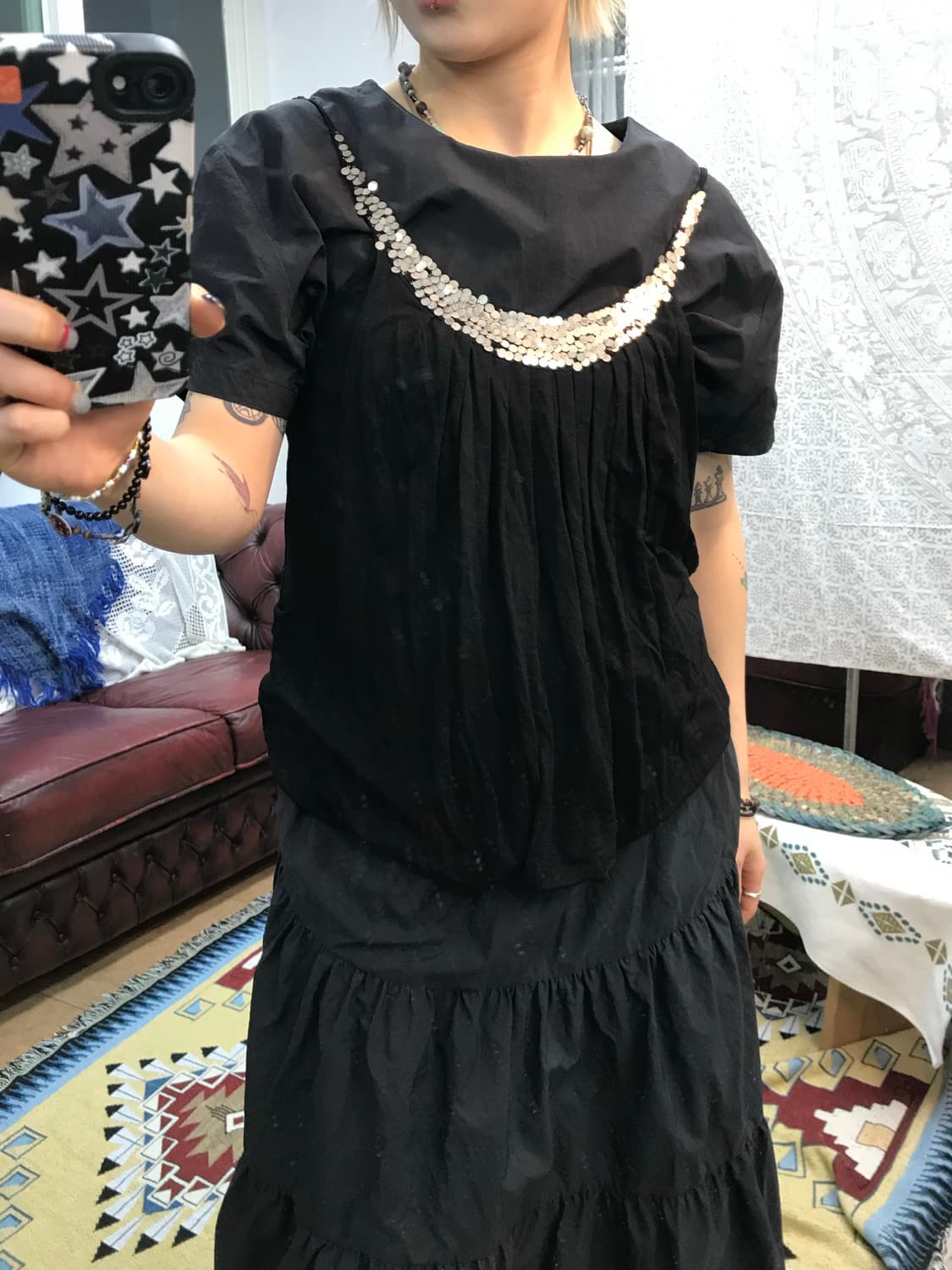 빈티지 여성 스팽글 나시 슬리브리스  상품이미지1