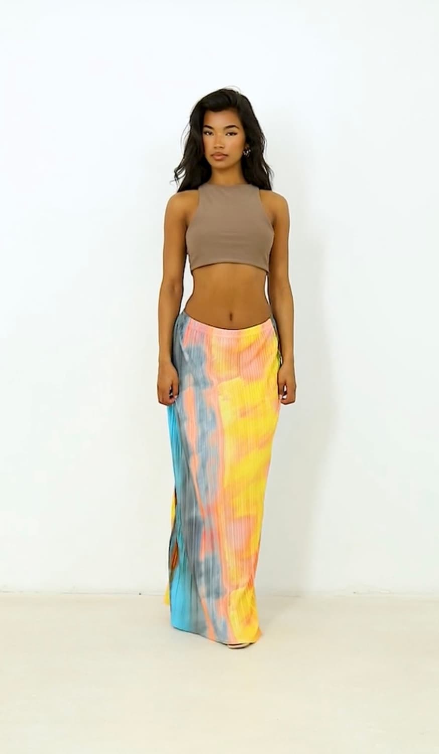 PLT 로우웨이스트 플리츠 롱스커트 상품이미지1