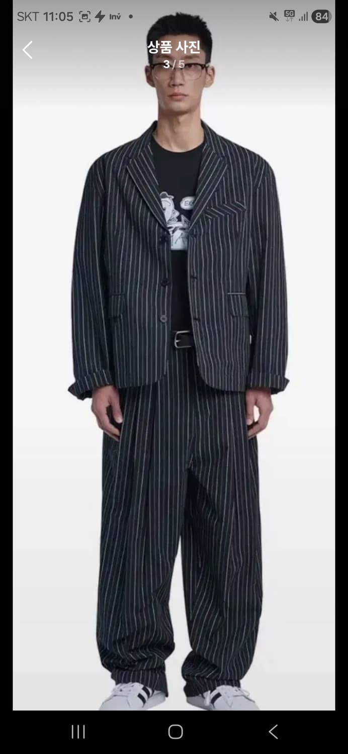 노매뉴얼 시어서커 자켓 + 와이드 팬츠 L 블랙 스트라이프 셋업 상품이미지3