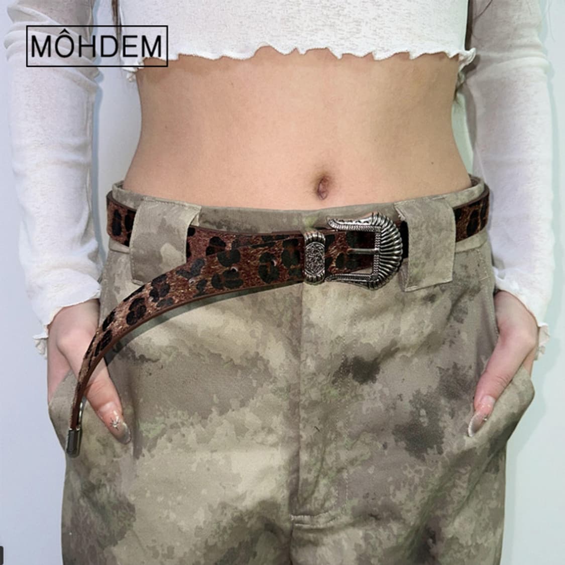 [Unisex] 레오파드 호피 송치털 클래식 웨스턴 벨트 상품이미지1