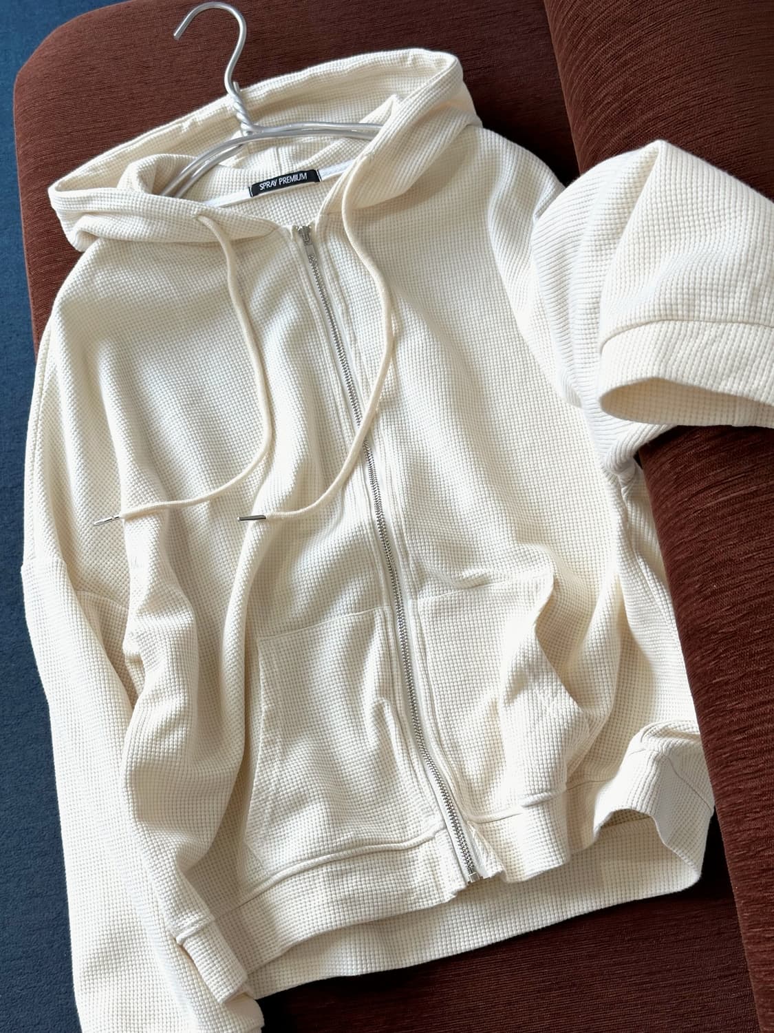 High gauge waffle knitted hood zip parka 상품이미지4