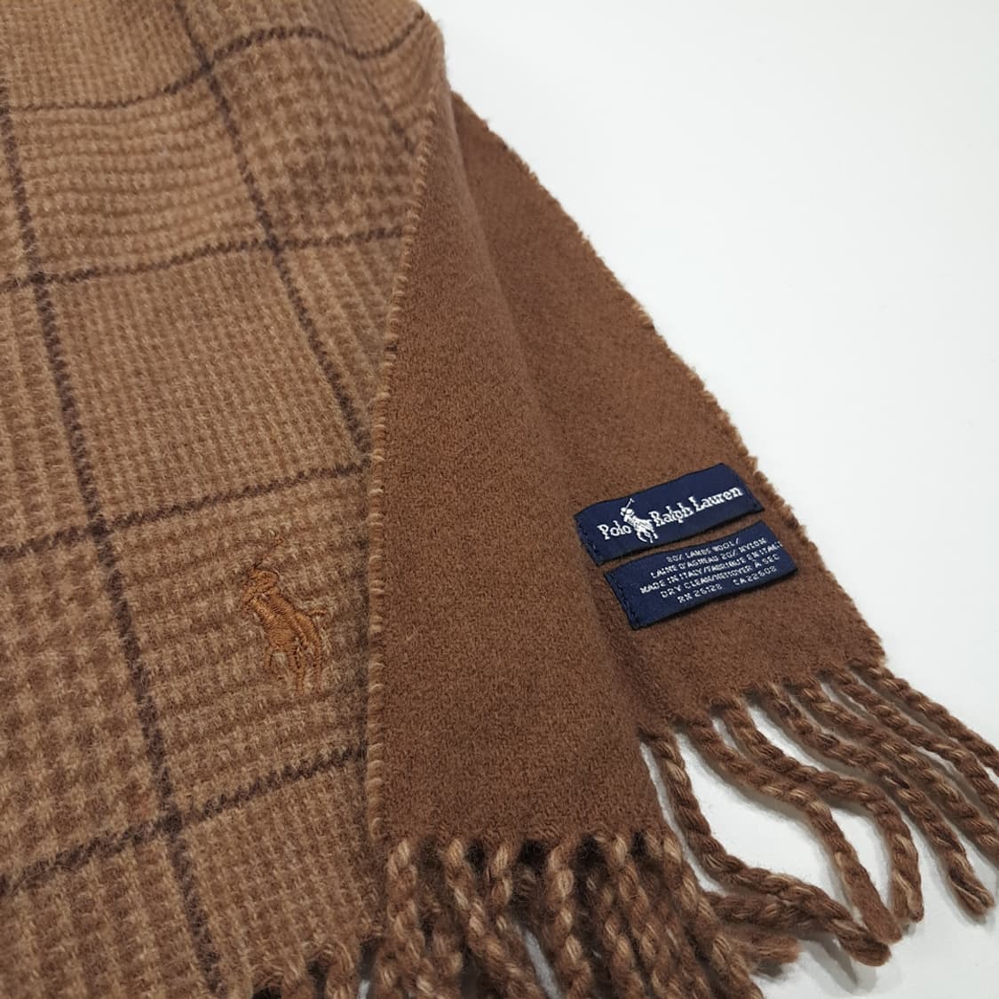 MX658 폴로 90s 이태리판 램스울 양면 체크 브라운 머플러 목도리 상품이미지4
