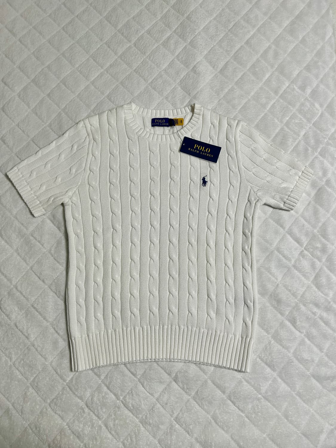 (새상품) 폴로 케이블 반팔니트 화이트  M 상품이미지1