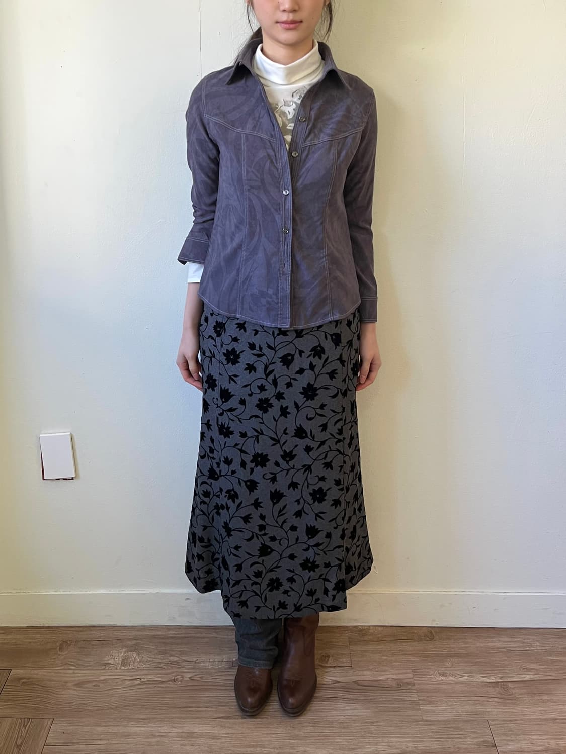 SlowLife 퍼플그레이 아트플라워 셔츠 상품이미지8