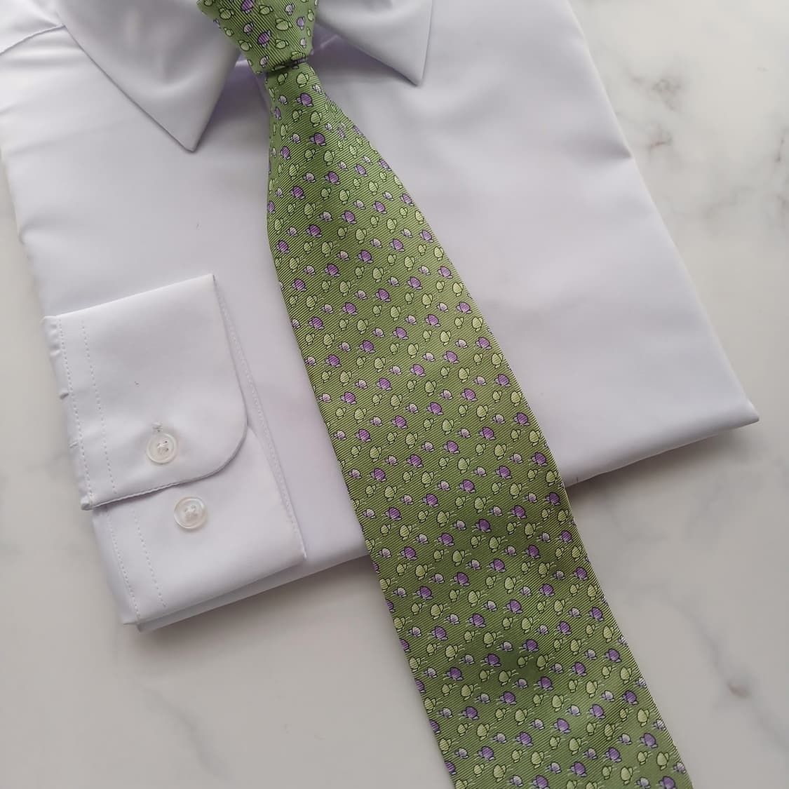 루이까또즈 실크 그린 플로럴 패턴 넥타이 8.6cm A+등급 A18752 상품이미지5