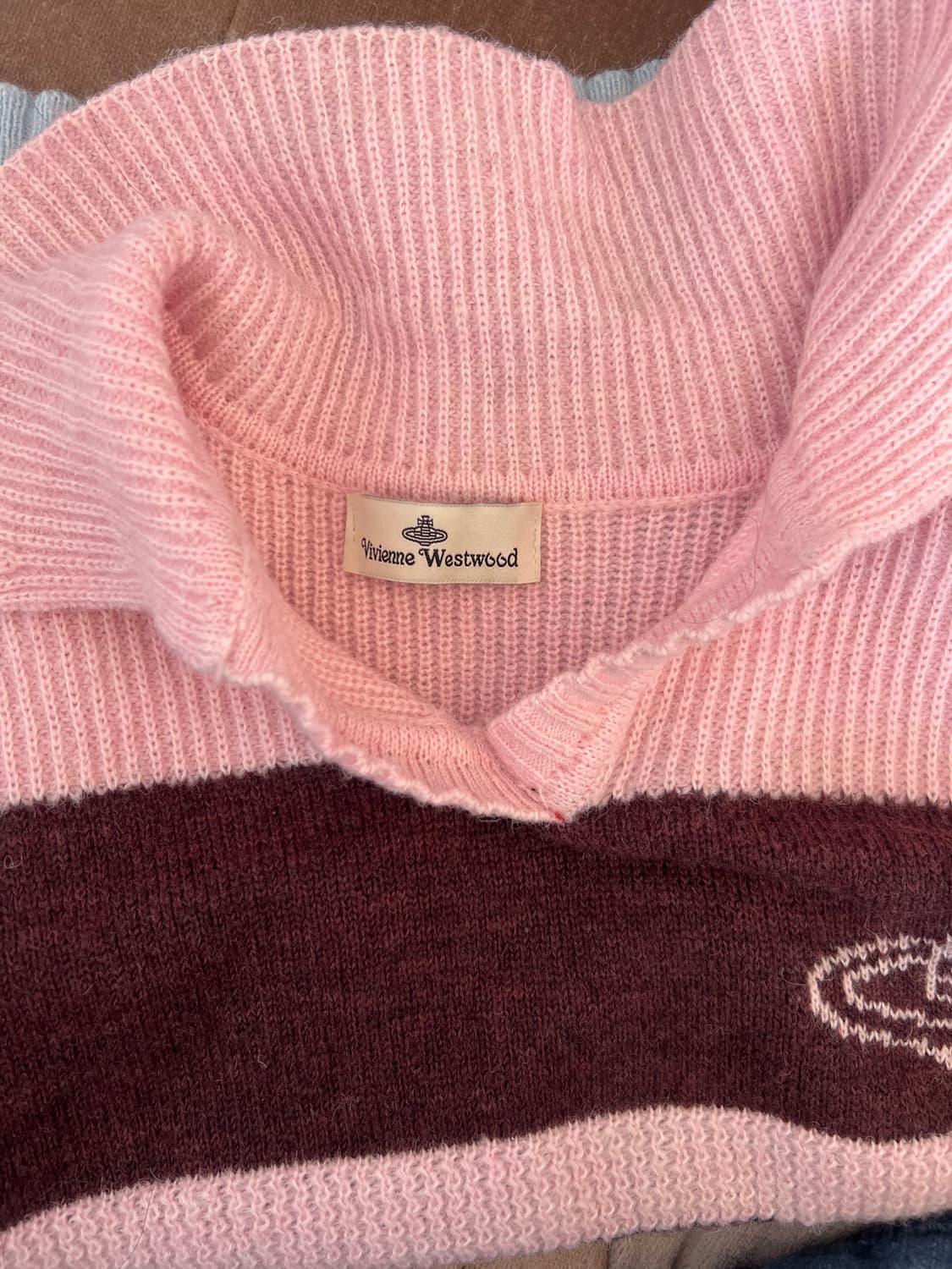 비비안 여성 핑크 스트라이프울니트 오픈카라니트  상품이미지5