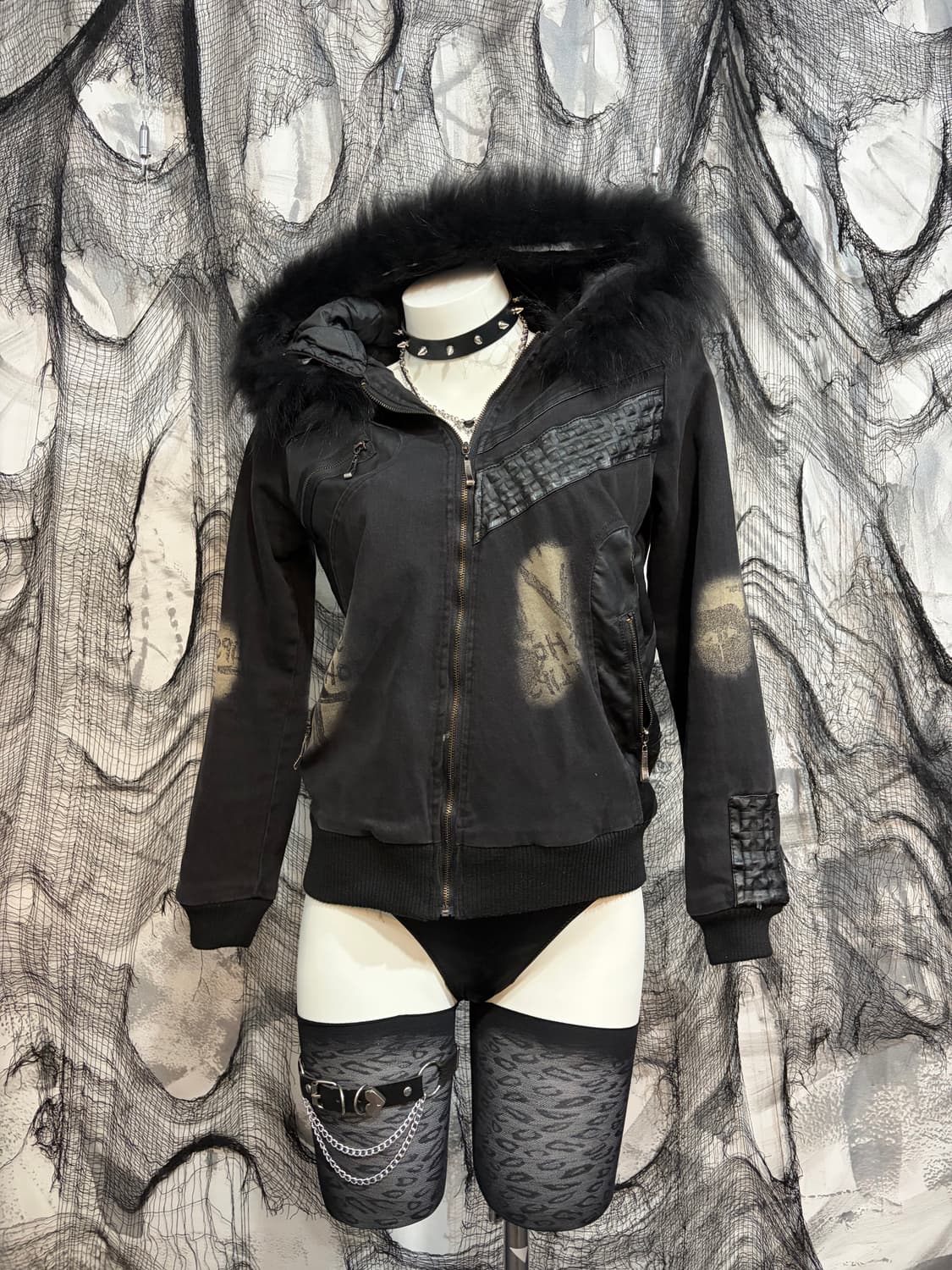 Y2K Fur hoodie patch bomber jacket 상품이미지7