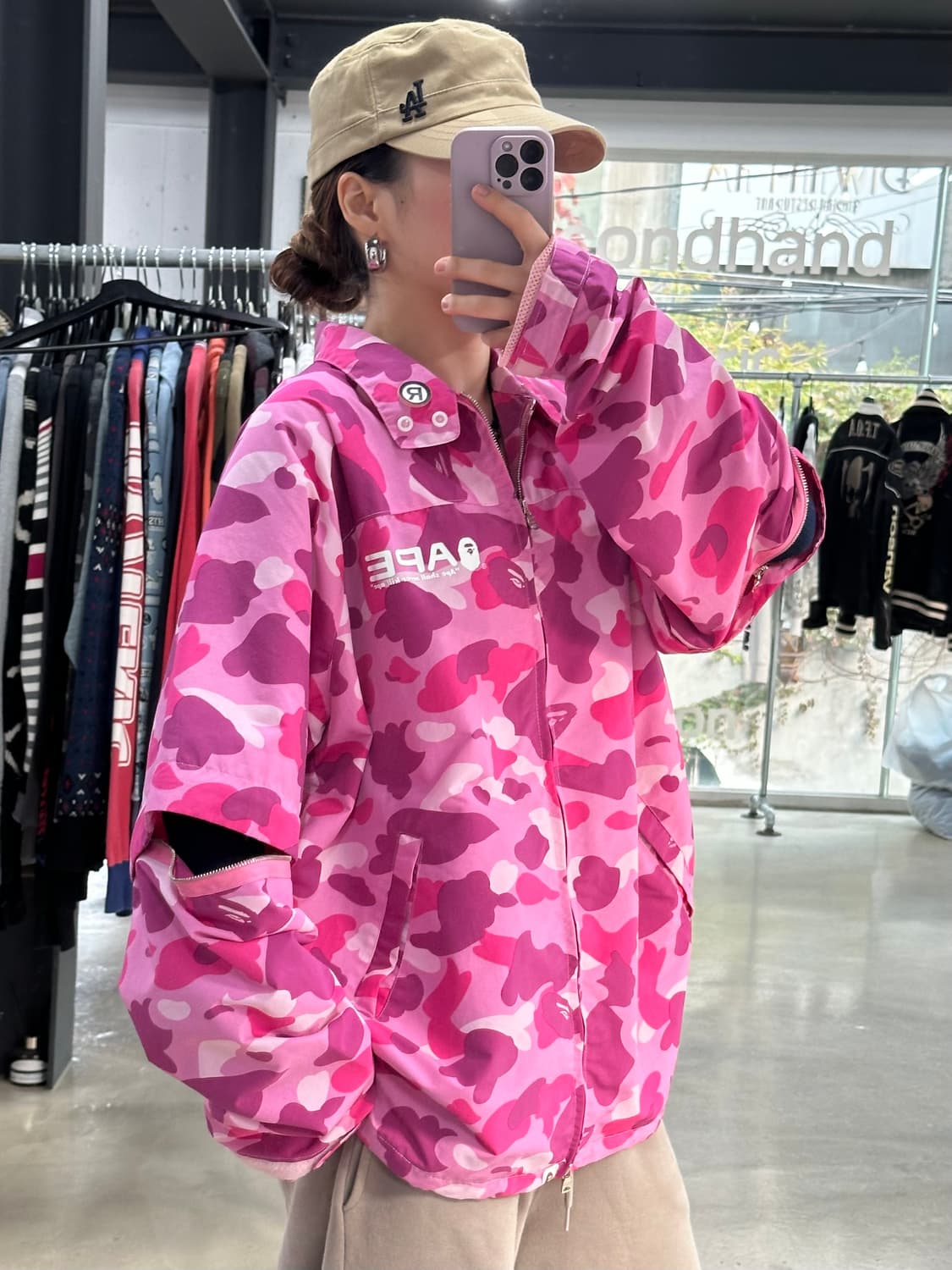 베이프 핑크카모 팔분리 투웨이 코치 자켓 상품이미지2